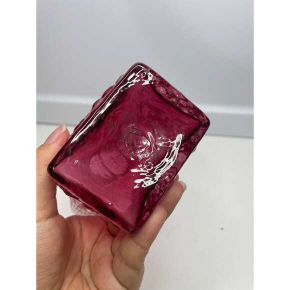 Vintage Pilgrim Crinkle Cranberry Glass Mini Pitcher Vase Applied Handle 4"H - Picture 6 of 9